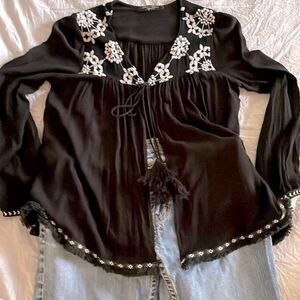 Romeo & Juliet Couture Black Embroidered Cardigan Boho Floral Size S
